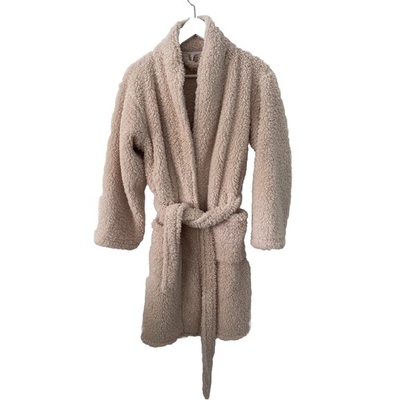 Pottery Barn Women's Teddy Bear Faux Fur Robe Blush-Tan Bath Bed Sz Small - Picture 1 of 8